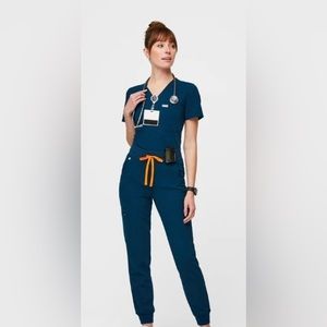 FIGS High Waisted Zamora™ Jogger Scrub Pants 2.0 Petite Large Deep Reef Color